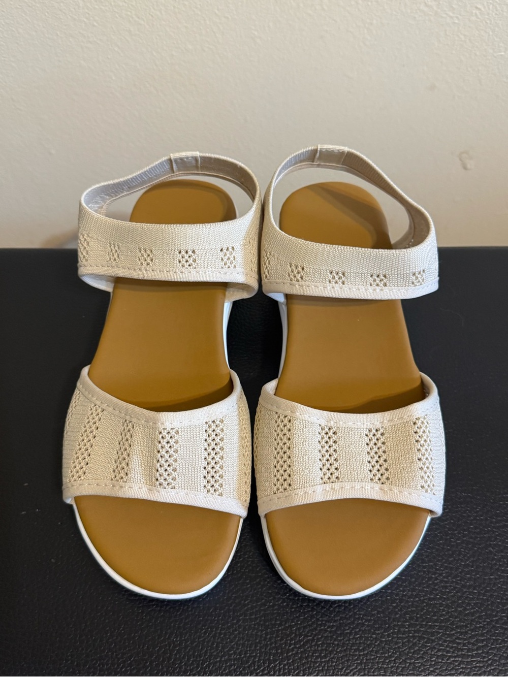 Women's Cream Knit Strap Sandals - Comfortable Everyday Style